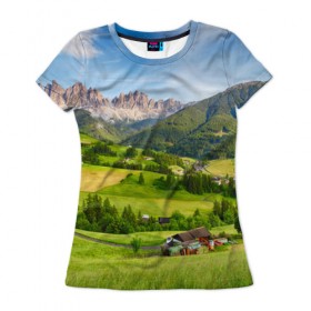 Женская футболка 3D с принтом Альпы в Белгороде, 100% полиэфир ( синтетическое хлопкоподобное полотно) | прямой крой, круглый вырез горловины, длина до линии бедер | австрия | альпы | германия | горный хребет | горы | италия | красота | лес | лихтенштейн | луг | пейзаж | природа | простор | раздолье | словения | франция | швейцария
