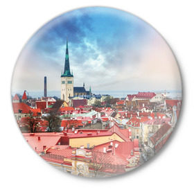 Значок с принтом Таллин (Эстония) в Белгороде,  металл | круглая форма, металлическая застежка в виде булавки | Тематика изображения на принте: estonia | tallin | город | европа | путешествие | таллин | туризм | эстония