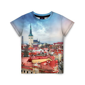 Детская футболка 3D с принтом Таллин (Эстония) в Белгороде, 100% гипоаллергенный полиэфир | прямой крой, круглый вырез горловины, длина до линии бедер, чуть спущенное плечо, ткань немного тянется | estonia | tallin | город | европа | путешествие | таллин | туризм | эстония