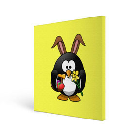 Холст квадратный с принтом Пасхальный пингвин в Белгороде, 100% ПВХ |  | весна | кролик | пасха | пингвин | праздники | яйцо
