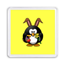 Магнит 55*55 с принтом Пасхальный пингвин в Белгороде, Пластик | Размер: 65*65 мм; Размер печати: 55*55 мм | Тематика изображения на принте: весна | кролик | пасха | пингвин | праздники | яйцо