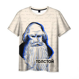 Мужская футболка 3D с принтом Лев Толстой в Белгороде, 100% полиэфир | прямой крой, круглый вырез горловины, длина до линии бедер | 