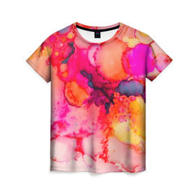 Женская футболка 3D с принтом Весенние краски в Белгороде, 100% полиэфир ( синтетическое хлопкоподобное полотно) | прямой крой, круглый вырез горловины, длина до линии бедер | abstraction | color | spray | tie dye | абстракция | акварель | брызги красок | живопись | искусство | капли капли | краски | текстуры | цветные краски | яркие цвета