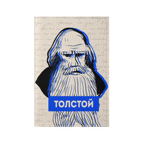 Обложка для паспорта матовая кожа с принтом Лев Толстой в Белгороде, натуральная матовая кожа | размер 19,3 х 13,7 см; прозрачные пластиковые крепления | Тематика изображения на принте: 