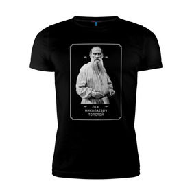 Мужская футболка премиум с принтом Лев Толстой в Белгороде, 92% хлопок, 8% лайкра | приталенный силуэт, круглый вырез ворота, длина до линии бедра, короткий рукав | лев толстой | писатель | русская литература