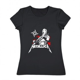 Женская футболка хлопок с принтом Metallica в Белгороде, 100% хлопок | прямой крой, круглый вырез горловины, длина до линии бедер, слегка спущенное плечо | m | metallica | группа | джеймс хэтфилд | кирк хэмметт | ларс ульрих | метал | металика | металлика | миталика | музыка | роберт трухильо | рок | трэш | трэшметал | хард | хардрок | хеви | хевиметал
