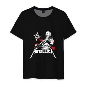 Мужская футболка хлопок с принтом Metallica в Белгороде, 100% хлопок | прямой крой, круглый вырез горловины, длина до линии бедер, слегка спущенное плечо. | m | metallica | группа | джеймс хэтфилд | кирк хэмметт | ларс ульрих | метал | металика | металлика | миталика | музыка | роберт трухильо | рок | трэш | трэшметал | хард | хардрок | хеви | хевиметал