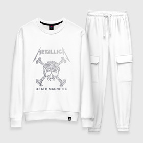 Женский костюм хлопок с принтом Metallica, death magnetic в Белгороде, 100% хлопок | на свитшоте круглая горловина, мягкая резинка по низу. Брюки заужены к низу, на них два вида карманов: два 