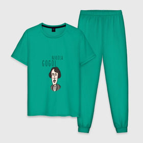 Мужская пижама хлопок с принтом Николай Гоголь в Белгороде, 100% хлопок | брюки и футболка прямого кроя, без карманов, на брюках мягкая резинка на поясе и по низу штанин
 | 