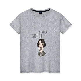 Женская футболка хлопок с принтом Николай Гоголь в Белгороде, 100% хлопок | прямой крой, круглый вырез горловины, длина до линии бедер, слегка спущенное плечо | 