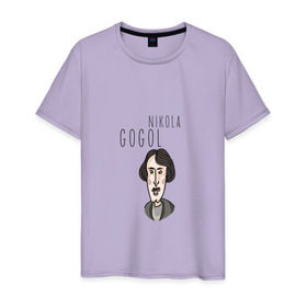 Мужская футболка хлопок с принтом Николай Гоголь в Белгороде, 100% хлопок | прямой крой, круглый вырез горловины, длина до линии бедер, слегка спущенное плечо. | 