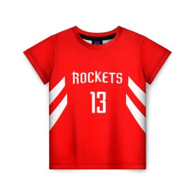 Детская футболка 3D с принтом James Harden #13 в Белгороде, 100% гипоаллергенный полиэфир | прямой крой, круглый вырез горловины, длина до линии бедер, чуть спущенное плечо, ткань немного тянется | Тематика изображения на принте: hurden | nba | rockets | баскетбол | нба | харден | хьюстон рокетс