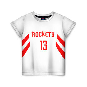 Детская футболка 3D с принтом James Harden home в Белгороде, 100% гипоаллергенный полиэфир | прямой крой, круглый вырез горловины, длина до линии бедер, чуть спущенное плечо, ткань немного тянется | hurden | nba | rockets | баскетбол | нба | харден | хьюстон рокетс