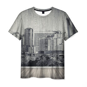 Мужская футболка 3D с принтом Город в стиле ретро в Белгороде, 100% полиэфир | прямой крой, круглый вырез горловины, длина до линии бедер | 