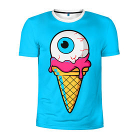 Мужская футболка 3D спортивная с принтом Мороженное с Глазом в Белгороде, 100% полиэстер с улучшенными характеристиками | приталенный силуэт, круглая горловина, широкие плечи, сужается к линии бедра | глаз | глаза | зомби | лето | мороженное | психоделика | с глазом | с зомби | череп