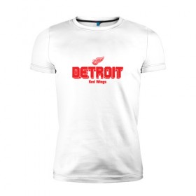 Мужская футболка премиум с принтом Детройт Ред Уингз в Белгороде, 92% хлопок, 8% лайкра | приталенный силуэт, круглый вырез ворота, длина до линии бедра, короткий рукав | detroit red wings | nhl | детройт ред уингз | нхл | хоккей
