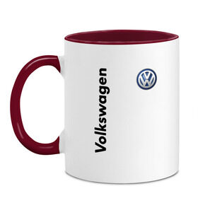 Кружка двухцветная с принтом Volkswagen в Белгороде, керамика | объем — 330 мл, диаметр — 80 мм. Цветная ручка и кайма сверху, в некоторых цветах — вся внутренняя часть | volkswagen | авто | автомобиль | вольксваген | лого | машина | фолькс ваген | фольксваген | эмблема