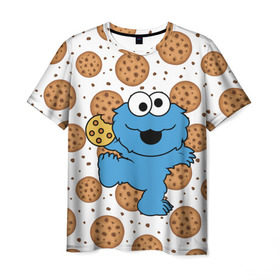Мужская футболка 3D с принтом Cookie monster в Белгороде, 100% полиэфир | прямой крой, круглый вырез горловины, длина до линии бедер | cookie | cookiemonster | delicious | eat | monster | yummy | еда | куки | кукимонстр | монстр | печенье | сладости | улица | улицасезам