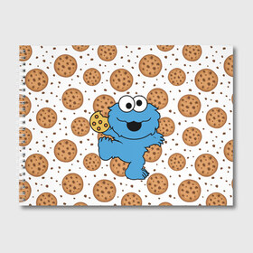 Альбом для рисования с принтом Cookie monster в Белгороде, 100% бумага
 | матовая бумага, плотность 200 мг. | cookie | cookiemonster | delicious | eat | monster | yummy | еда | куки | кукимонстр | монстр | печенье | сладости | улица | улицасезам