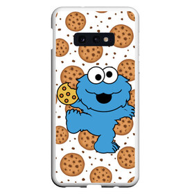 Чехол для Samsung S10E с принтом Cookie monster в Белгороде, Силикон | Область печати: задняя сторона чехла, без боковых панелей | cookie | cookiemonster | delicious | eat | monster | yummy | еда | куки | кукимонстр | монстр | печенье | сладости | улица | улицасезам