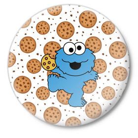 Значок с принтом Cookie monster в Белгороде,  металл | круглая форма, металлическая застежка в виде булавки | cookie | cookiemonster | delicious | eat | monster | yummy | еда | куки | кукимонстр | монстр | печенье | сладости | улица | улицасезам