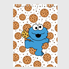 Скетчбук с принтом Cookie monster в Белгороде, 100% бумага
 | 48 листов, плотность листов — 100 г/м2, плотность картонной обложки — 250 г/м2. Листы скреплены сверху удобной пружинной спиралью | cookie | cookiemonster | delicious | eat | monster | yummy | еда | куки | кукимонстр | монстр | печенье | сладости | улица | улицасезам