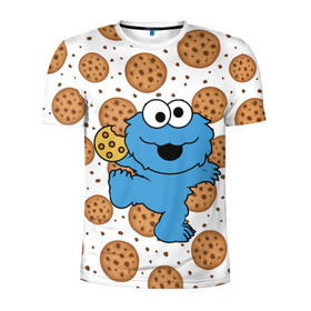 Мужская футболка 3D спортивная с принтом Cookie monster в Белгороде, 100% полиэстер с улучшенными характеристиками | приталенный силуэт, круглая горловина, широкие плечи, сужается к линии бедра | Тематика изображения на принте: cookie | cookiemonster | delicious | eat | monster | yummy | еда | куки | кукимонстр | монстр | печенье | сладости | улица | улицасезам