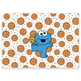 Поздравительная открытка с принтом Cookie monster в Белгороде, 100% бумага | плотность бумаги 280 г/м2, матовая, на обратной стороне линовка и место для марки
 | cookie | cookiemonster | delicious | eat | monster | yummy | еда | куки | кукимонстр | монстр | печенье | сладости | улица | улицасезам