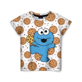 Детская футболка 3D с принтом Cookie monster в Белгороде, 100% гипоаллергенный полиэфир | прямой крой, круглый вырез горловины, длина до линии бедер, чуть спущенное плечо, ткань немного тянется | cookie | cookiemonster | delicious | eat | monster | yummy | еда | куки | кукимонстр | монстр | печенье | сладости | улица | улицасезам