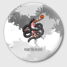 Значок с принтом Fear the Beard в Белгороде,  металл | круглая форма, металлическая застежка в виде булавки | Тематика изображения на принте: hurden | nba | rockets | баскетбол | нба | харден | хьюстон рокетс