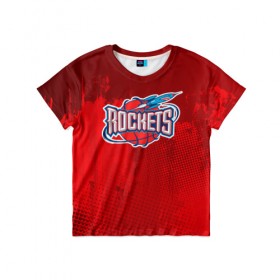 Детская футболка 3D с принтом Ракета Рокетс в Белгороде, 100% гипоаллергенный полиэфир | прямой крой, круглый вырез горловины, длина до линии бедер, чуть спущенное плечо, ткань немного тянется | Тематика изображения на принте: nba | rockets | баскетбол | нба | хьюстон рокетс
