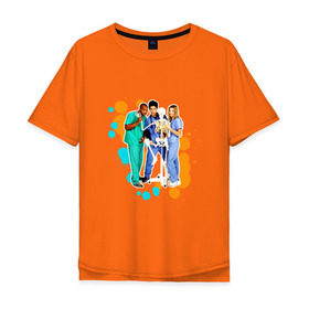 Мужская футболка хлопок Oversize с принтом Сериал клиника в Белгороде, 100% хлопок | свободный крой, круглый ворот, “спинка” длиннее передней части | scrubs | джон макгинли | зак брафф | клиника | сара чок