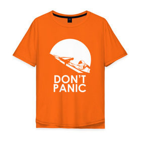 Мужская футболка хлопок Oversize с принтом Dont Panic в Белгороде, 100% хлопок | свободный крой, круглый ворот, “спинка” длиннее передней части | elon musk | spacex | илон маск | космос | марс | спейс икс