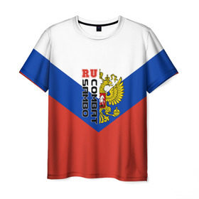 Мужская футболка 3D с принтом Combat sambo RU в Белгороде, 100% полиэфир | прямой крой, круглый вырез горловины, длина до линии бедер | Тематика изображения на принте: герб | россии | самбо