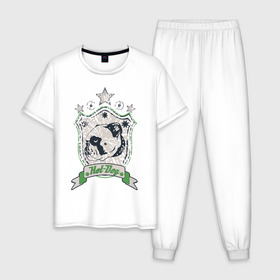 Мужская пижама хлопок с принтом Бульдог в Белгороде, 100% хлопок | брюки и футболка прямого кроя, без карманов, на брюках мягкая резинка на поясе и по низу штанин
 | Тематика изображения на принте: 