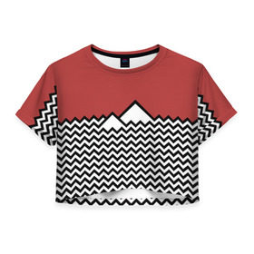 Женская футболка 3D укороченная с принтом Твин Пикс в Белгороде, 100% полиэстер | круглая горловина, длина футболки до линии талии, рукава с отворотами | twin peaks | абстракция | волны | горы | паттерн | скалы | твин пикс | треугольные горы