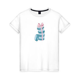 Женская футболка хлопок с принтом Макаруны в Белгороде, 100% хлопок | прямой крой, круглый вырез горловины, длина до линии бедер, слегка спущенное плечо | 
