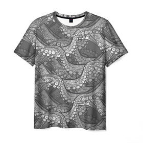 Мужская футболка 3D с принтом Octopus dark в Белгороде, 100% полиэфир | прямой крой, круглый вырез горловины, длина до линии бедер | октопус | осьминог | щупальца