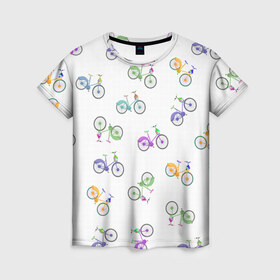 Женская футболка 3D с принтом Радужные велосипеды в Белгороде, 100% полиэфир ( синтетическое хлопкоподобное полотно) | прямой крой, круглый вырез горловины, длина до линии бедер | 