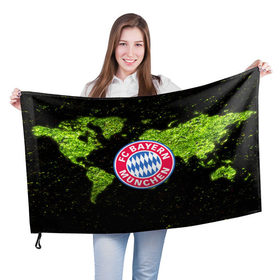 Флаг 3D с принтом Bayern Munchen WORLD в Белгороде, 100% полиэстер | плотность ткани — 95 г/м2, размер — 67 х 109 см. Принт наносится с одной стороны | Тематика изображения на принте: 