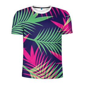 Мужская футболка 3D спортивная с принтом Листья Пальмы в Белгороде, 100% полиэстер с улучшенными характеристиками | приталенный силуэт, круглая горловина, широкие плечи, сужается к линии бедра | весна | джунгли | для весны | для лета | лес | лето | листья | текстура | тропики | тропический | цветы