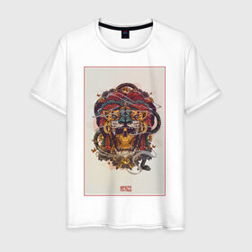 Мужская футболка хлопок с принтом Мексика в Белгороде, 100% хлопок | прямой крой, круглый вырез горловины, длина до линии бедер, слегка спущенное плечо. | америка | ацтеки | латино | майя | маска | тигр | череп | этно | южная