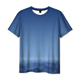 Мужская футболка 3D с принтом Blue Mountains в Белгороде, 100% полиэфир | прямой крой, круглый вырез горловины, длина до линии бедер | Тематика изображения на принте: вид | горы | ночь | пейзаж | природа | синий | скалы | сумерки | туман | утро