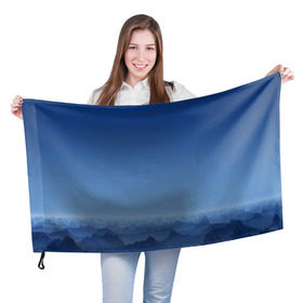 Флаг 3D с принтом Blue Mountains в Белгороде, 100% полиэстер | плотность ткани — 95 г/м2, размер — 67 х 109 см. Принт наносится с одной стороны | вид | горы | ночь | пейзаж | природа | синий | скалы | сумерки | туман | утро