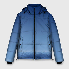 Мужская зимняя куртка 3D с принтом Blue Mountains в Белгороде, верх — 100% полиэстер; подкладка — 100% полиэстер; утеплитель — 100% полиэстер | длина ниже бедра, свободный силуэт Оверсайз. Есть воротник-стойка, отстегивающийся капюшон и ветрозащитная планка. 

Боковые карманы с листочкой на кнопках и внутренний карман на молнии. | Тематика изображения на принте: вид | горы | ночь | пейзаж | природа | синий | скалы | сумерки | туман | утро