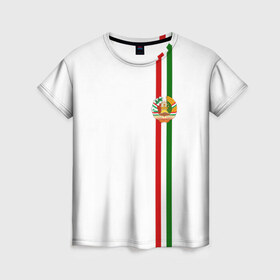 Женская футболка 3D с принтом Таджикистан, лента с гербом в Белгороде, 100% полиэфир ( синтетическое хлопкоподобное полотно) | прямой крой, круглый вырез горловины, длина до линии бедер | tj | tjk | азия | герб | государство | душанбе | знак | надпись | патриот | полосы | республика | символ | снг | страна | таджик | таджики | таджикистан | таджичка | флаг | флага | худжанд | цвета
