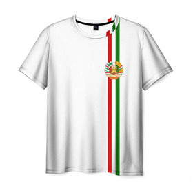 Мужская футболка 3D с принтом Таджикистан, лента с гербом в Белгороде, 100% полиэфир | прямой крой, круглый вырез горловины, длина до линии бедер | tj | tjk | азия | герб | государство | душанбе | знак | надпись | патриот | полосы | республика | символ | снг | страна | таджик | таджики | таджикистан | таджичка | флаг | флага | худжанд | цвета