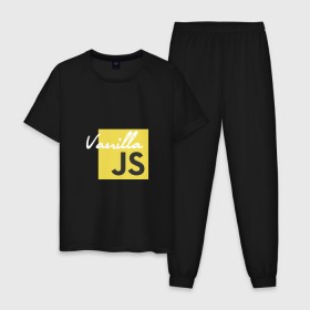 Мужская пижама хлопок с принтом Vanilla JS в Белгороде, 100% хлопок | брюки и футболка прямого кроя, без карманов, на брюках мягкая резинка на поясе и по низу штанин
 | Тематика изображения на принте: code | javascript | js | programming | vanilla | код | кодер | программирование | программист | разработчик | скрипт