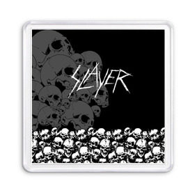 Магнит 55*55 с принтом Slayer Black в Белгороде, Пластик | Размер: 65*65 мм; Размер печати: 55*55 мм | Тематика изображения на принте: hard | heavy | metal | rock | skull | trash | метал | рок | слеер | слейер | слэер | слэйер | треш | трэш | череп | черепа