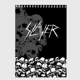 Скетчбук с принтом Slayer Black в Белгороде, 100% бумага
 | 48 листов, плотность листов — 100 г/м2, плотность картонной обложки — 250 г/м2. Листы скреплены сверху удобной пружинной спиралью | hard | heavy | metal | rock | skull | trash | метал | рок | слеер | слейер | слэер | слэйер | треш | трэш | череп | черепа